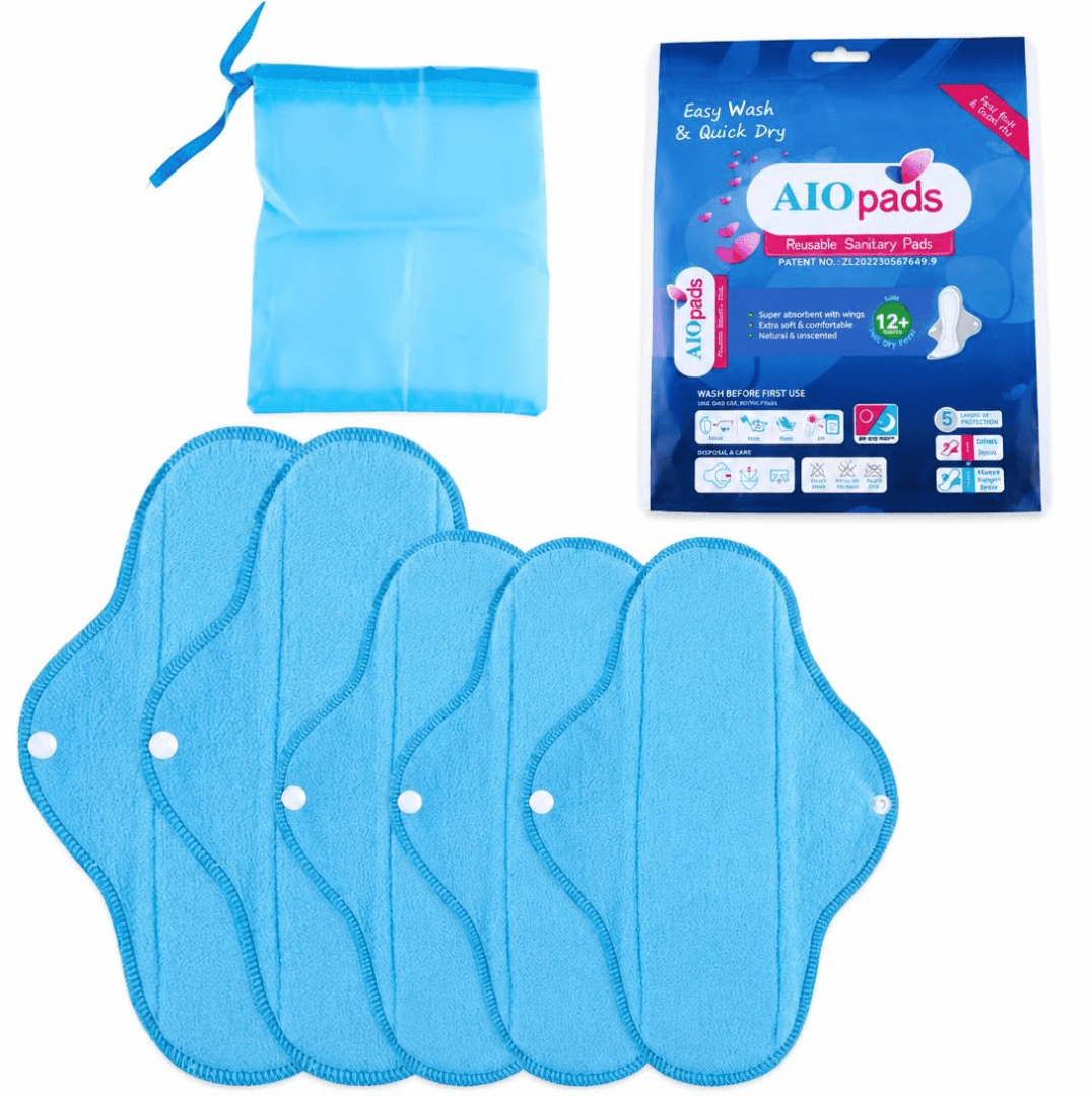 AIOpads pack adulte de 5 serviettes hygiéniques lavables réutilisables
